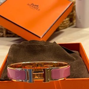 Hermes H Clic Bracelet in Pink Enamel